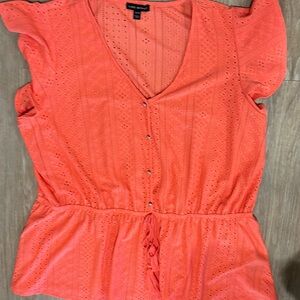 Coral peplum eyelet blouse